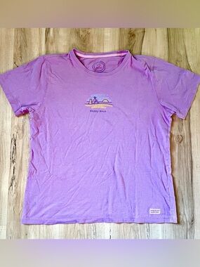 Life Is Good, Lilac "Happy Hour" Graphic Tee, women’s casual T, size: Large